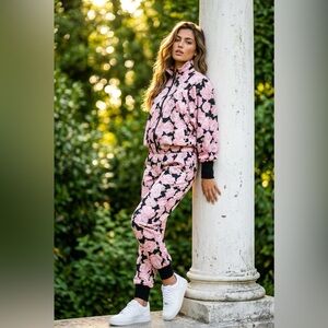 Zara Womens Jacket Full Zip Up Roses Flower Print Elastic Waist Jacket Size L